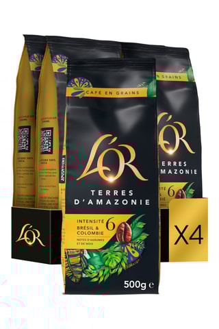 4 x 	Café en grains L'Or Terres d'Amazonie Intensité 6 - 500 g