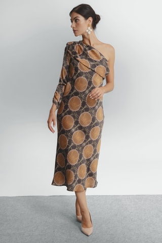 Vestido assimétrico - Verde e castanho