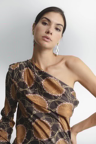 Vestido assimétrico - Verde e castanho