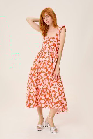 Vestido com folhos - Laranja