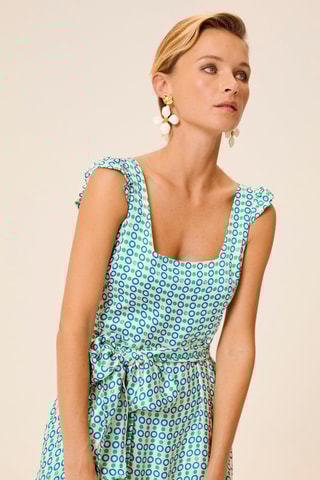Vestido midi - Branco e azul-elétrico