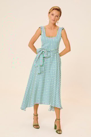 Vestido midi - Branco e azul-elétrico