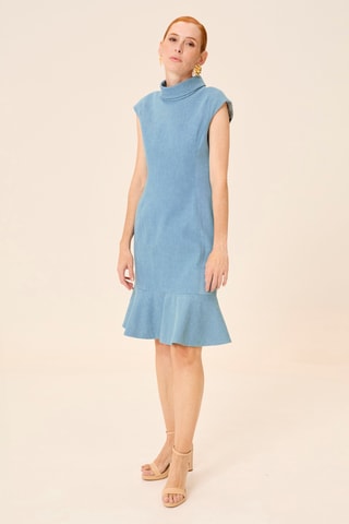 Vestido direito de ganga - Azul-celeste