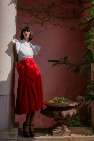 Saia midi cintura subida - Vermelho