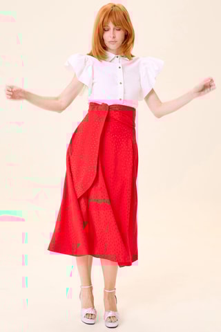 Saia midi cintura subida - Vermelho