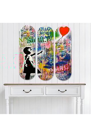 Triptyque "La Fille au ballon rouge" - Banksy - 20 x 70 cm - Reproduction