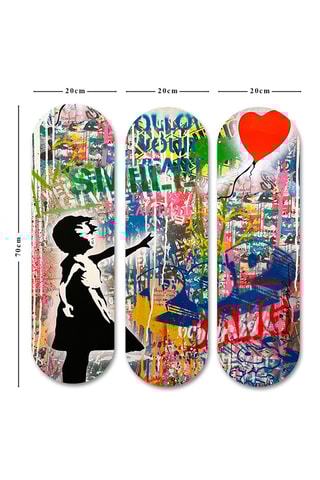 Triptyque "La Fille au ballon rouge" - Banksy - 20 x 70 cm - Reproduction