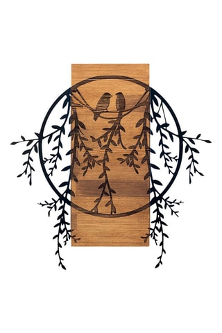 Décoration murale oiseaux amoureux en bois - 63,3 x 65 cm - Noir et naturel