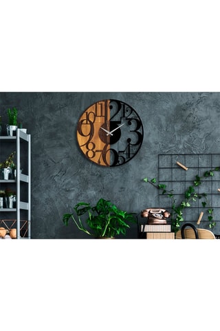 Houten Klok Numbers - 56 x 3 x 56 cm - Naturel en Zwart