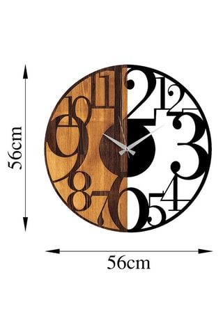 Houten Klok Numbers - 56 x 3 x 56 cm - Naturel en Zwart