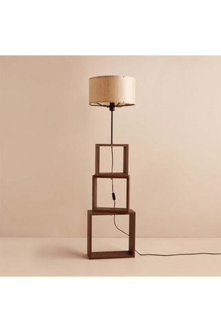 Candeeiro de pé de madeira - Natural e bege - 60 W