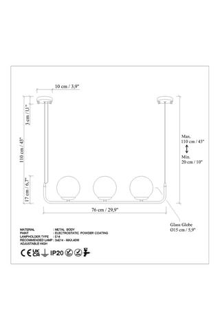 Candeeiro suspenso Faruk 13715 - Branco e preto - 3 x 40 W