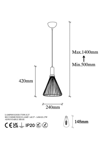 Candeeiro suspenso Dear - Preto - 15 W