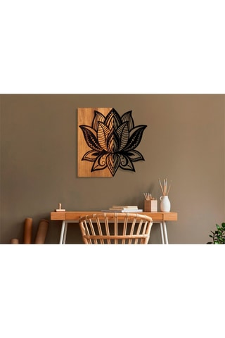 Houten Wanddecoratie Lotus 58 x 50 cm - Naturel en Zwart