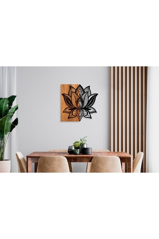 Houten Wanddecoratie Lotus 58 x 50 cm - Naturel en Zwart