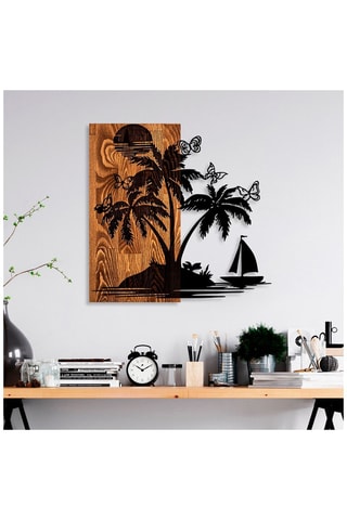 Décoration murale en bois Holiday island - 58 x 57 cm - Naturel et noir