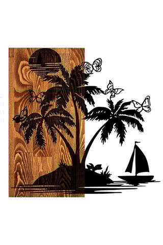 Décoration murale en bois Holiday island - 58 x 57 cm - Naturel et noir