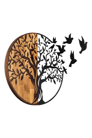 Décoration murale en bois - 92 x 3 x 71 cm - Noir et naturel