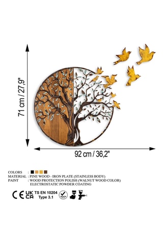 Décoration murale en bois - 92 x 71 x 3 cm - Naturel et noir