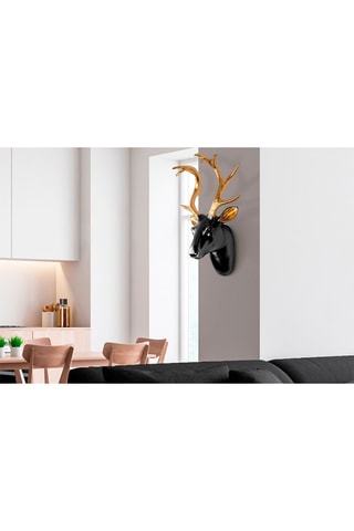 Wanddecoratie Bust of Deer 5 - 26 x 38 x 17 cm - Goudkleurig en Zwart