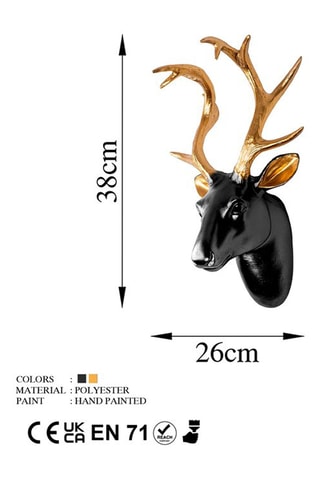 Wanddecoratie Bust of Deer 5 - 26 x 38 x 17 cm - Goudkleurig en Zwart