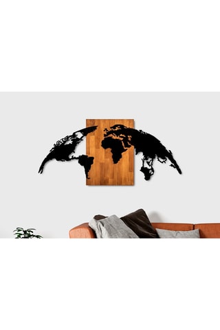 Décoration murale World Map - 150 x 70 cm - Noir et naturel