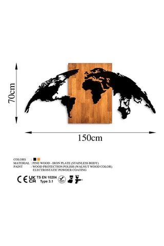 Décoration murale World Map - 150 x 70 cm - Noir et naturel