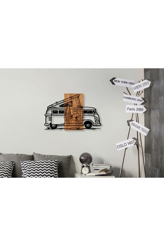 Décoration murale Caravan Holiday en bois - 90 x 58 cm - Naturel et noir