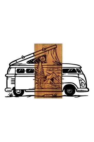 Décoration murale Caravan Holiday en bois - 90 x 58 cm - Naturel et noir