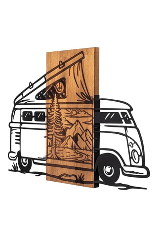 Décoration murale Caravan Holiday en bois - 90 x 58 cm - Naturel et noir
