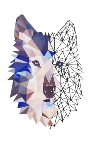 Wanddecoratie Metal Wolf Art  35 x 48 cm - Zwart en Blauw