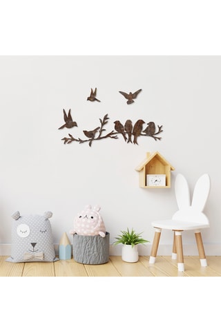 4 Wanddecoraties Rusty Birds - Bruin - 13 x 13 / 9 x 9 / 10 x 15 / 22 x 68 cm