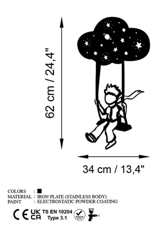 Wanddecoratie Petit Prince - Zwart - 34 x 62 cm