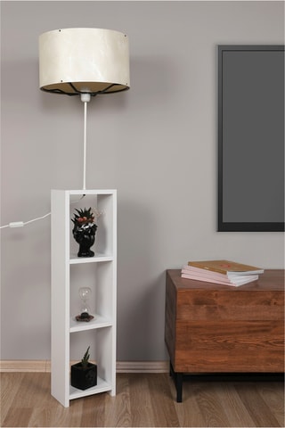 Candeeiro de pé - Branco - 60 W - 140 cm - Estante em madeira