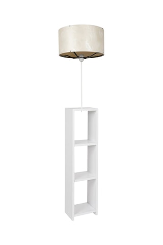 Candeeiro de pé - Branco - 60 W - 140 cm - Estante em madeira