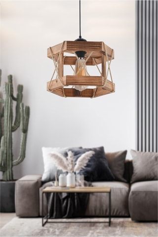 Houten Hanglamp - Naturel en Zwart - 45 - 60 W