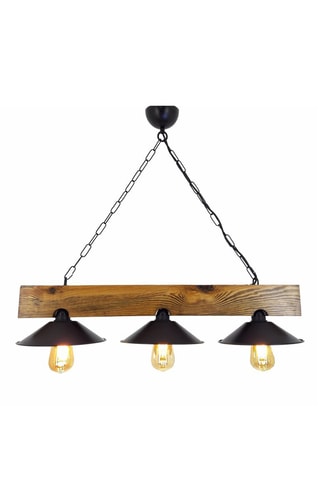 Hanglamp Üç Sapka - Naturel en Zwart - Grenenhout - 3 x 60 W