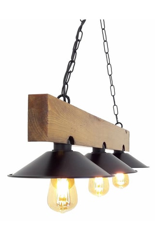 Hanglamp Üç Sapka - Naturel en Zwart - Grenenhout - 3 x 60 W