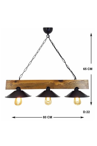 Hanglamp Üç Sapka - Naturel en Zwart - Grenenhout - 3 x 60 W
