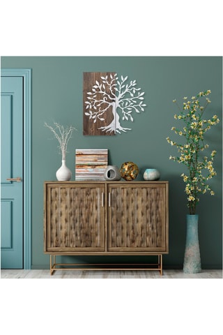 Décoration murale en bois Tree Silver - 58 x 58 cm - Imitation noyer et argenté