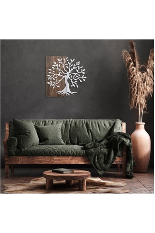 Décoration murale en bois Tree Silver - 58 x 58 cm - Imitation noyer et argenté