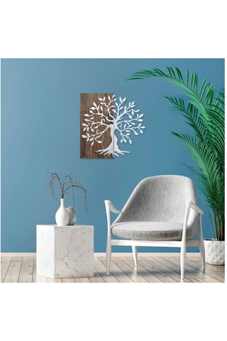 Décoration murale en bois Tree Silver - 58 x 58 cm - Imitation noyer et argenté