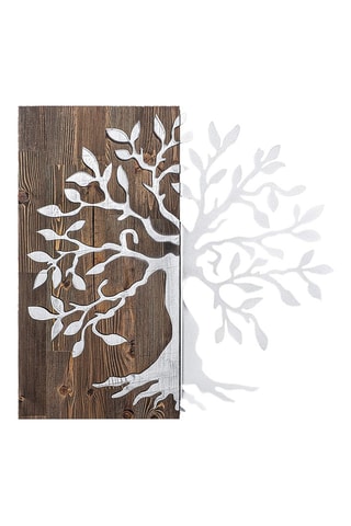 Décoration murale en bois Tree Silver - 58 x 58 cm - Imitation noyer et argenté
