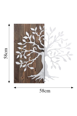 Décoration murale en bois Tree Silver - 58 x 58 cm - Imitation noyer et argenté