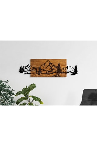 Houten Wanddecoratie Mountain Range - 93 x 29 cm - Naturel en Zwart
