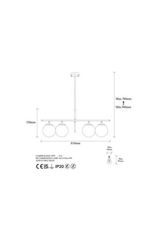 Hanglamp Roe - Goudkleurig - 4 x 40 W