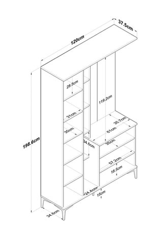 Meuble d'entrée 3 portes - 120 x 37,5 x 198,6 cm