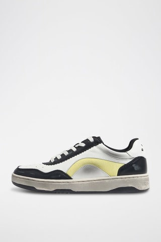 Leren en Splitleren Sneakers - Wit en Zwart