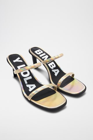 Leren Sandalen met Hak - Zwart en Goudkleurig