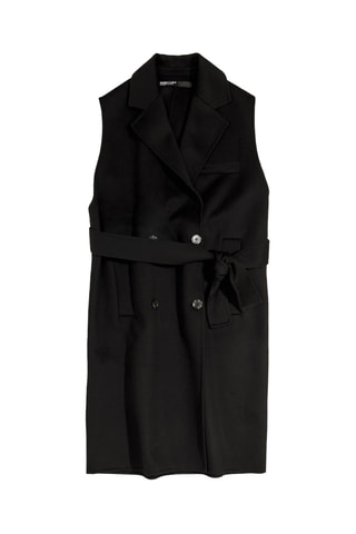 Wollen Lang Mouwloos Vest - Zwart